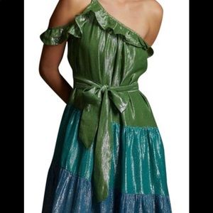 Anthropologie Maeve one should metallic ruffle flowing dress new size small